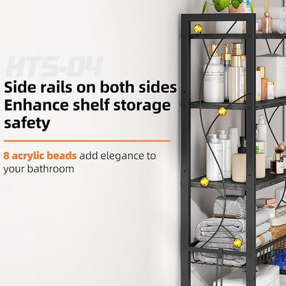 Over-The-Toilet Storage Rack, 4-Tier Bathroom Organizer Shelf Over Toilet with Adjustable Shelf and Basket, Freestanding Space Saver Bathroom Shelves Above Toilet for Room (Oak Gray)