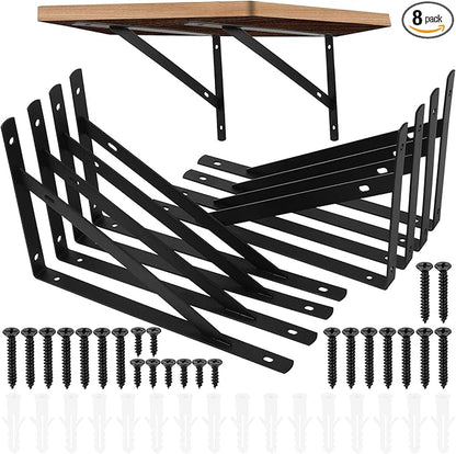 8 Pcs Heavy Duty Shelf Brackets, Floating Metal Shelf Brackets, Metal Wall Mount L Shaped Shelves Support Angle Brackets for Heavy Duty Floating Shelves Shelf Brackets (9.84 x6.29 inch)