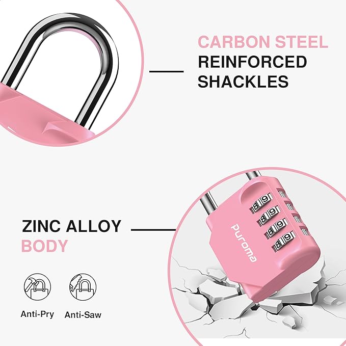 Puroma 2 Pack Combination Lock for Locker 4 Digit Outdoor Waterproof Padlock for School, Gym, Sports, Fence, Toolbox, Gate, Case, Outdoor, Hasp Storage, Cabinets (Rose Pink)