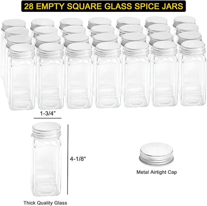 SpaceAid Spice Rack Organizer with 28 Spice Jars, 386 Spice Labels, Chalk Marker and Funnel Set for Cabinet, Countertop, Pantry, Cupboard or Door & Wall Mount - 28 Jars, 13.4" W × 10.8" H, White