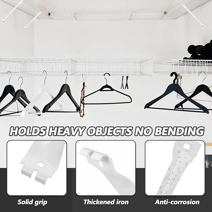 6 PCS Wire Shelf Brackets 17in White Shelf Support Bracket for Wire Shelving Metal Closet Support Bracket with Anchors, Screws Closet Wires Shelving Accessories for Supporting Shelves Racks