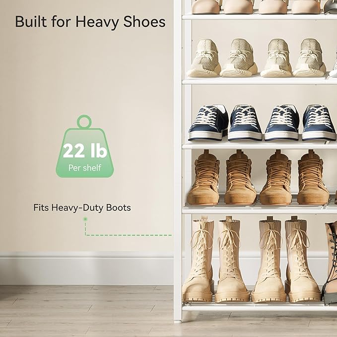 Shoe Rack for Closet, Metal Shoe Organizer,12 Tier Garage Shoe Rack Max Holds 60 Pairs,Shoe Storage Shelf,Entryway, White