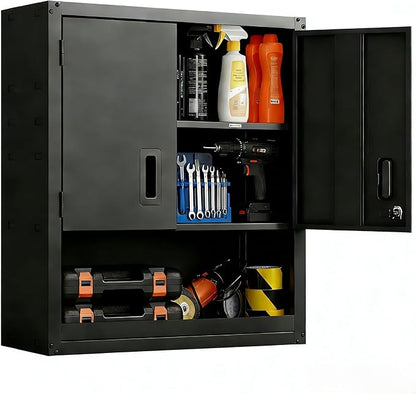 Towallmark Metal Wall Cabinet, Heavy Duty Garage Locker with Adjustable Shelf, Wall Mounted Cabinet with Locking Doors, Floating Upper Storage Cabinet for Warehouse Garage