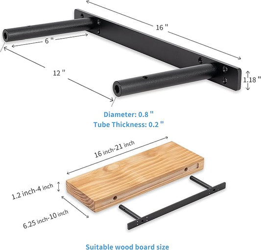 Floating Shelf Bracket ,Hidden Shelf Brackets (2 Pcs Additional Brackets 16 Inch -NO Kits), Matte Black