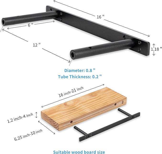 Heavy Duty Floating Shelf Bracket 16 inch, Hidden Shelf Bracket for Mantel and Shelving, Max Load 200 lbs if Mounted on Studs, Invisible Bracket for Floating Shelves (with Premium Build kit)