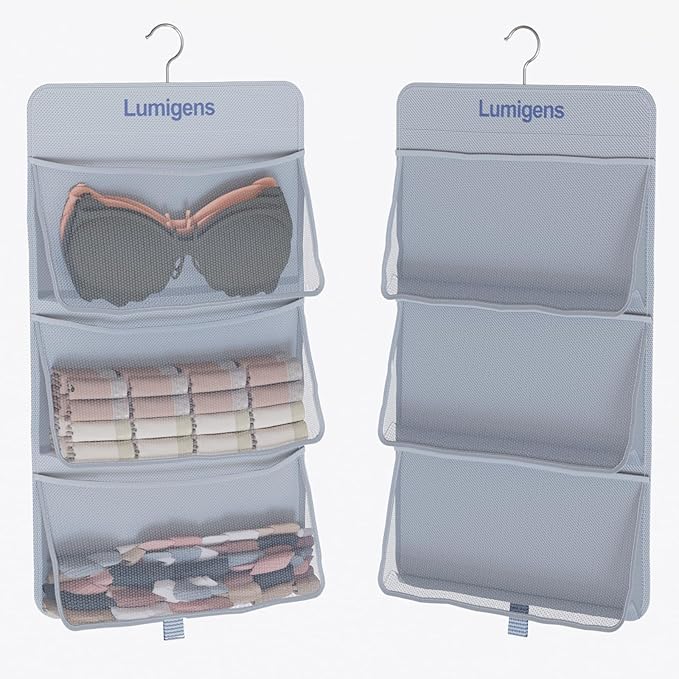 Sock & Underwear Storage Organizer, Hanging Closet Organizer with Pockets, Bra Organizer for Closet Storage with 360° Rotating Hook, Space Saving Hanging Storage for Closet, Bedroom, RV