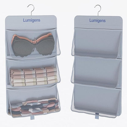 Sock & Underwear Storage Organizer, Hanging Closet Organizer with Pockets, Bra Organizer for Closet Storage with 360° Rotating Hook, Space Saving Hanging Storage for Closet, Bedroom, RV
