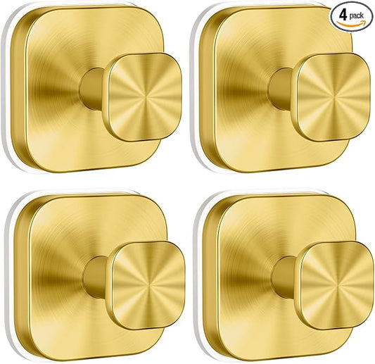 BKV Suction Cup Hooks for Shower,Heavy Duty Shower Hooks for Bathroom Wall,Glass Windows,Smooth Doors to Hang Towels,Robes,Coat,Reusable Suction Cup Wreath Hanger for Christmas Wreaths-Gold(4 Pack)