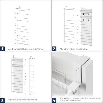 Whitmor 27 Pair Over The Door Shoe Organizer, 11 Tier Hanging Shoe Organizer, Heavy Duty Metal & Mesh Shoe Holder, Hanging Shoe Rack for Closet Organizer & Storage,74.8"L x 21.7"W x 7.5"H, White