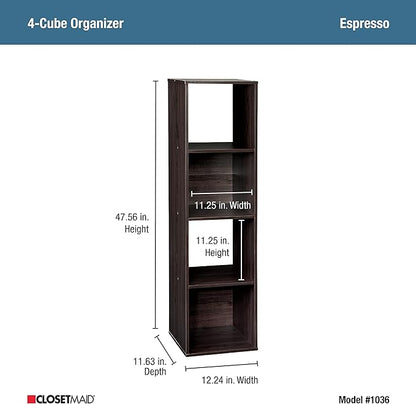 ClosetMaid Cubeicals 4 Cube Storage Shelf Organizer, Stackable, Vertical or Horizontal, Easy Assembly, Wood, Espresso Finish