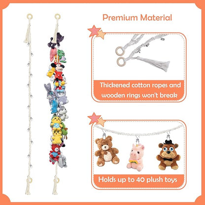 2PCS Stuffed Animals Storage Chain Organizers 80" Cotton Hanging Storage Chain with 40 Metal Clips Stuffed Animal Display Holder Chain for Wall or Corner Nursery Play Room