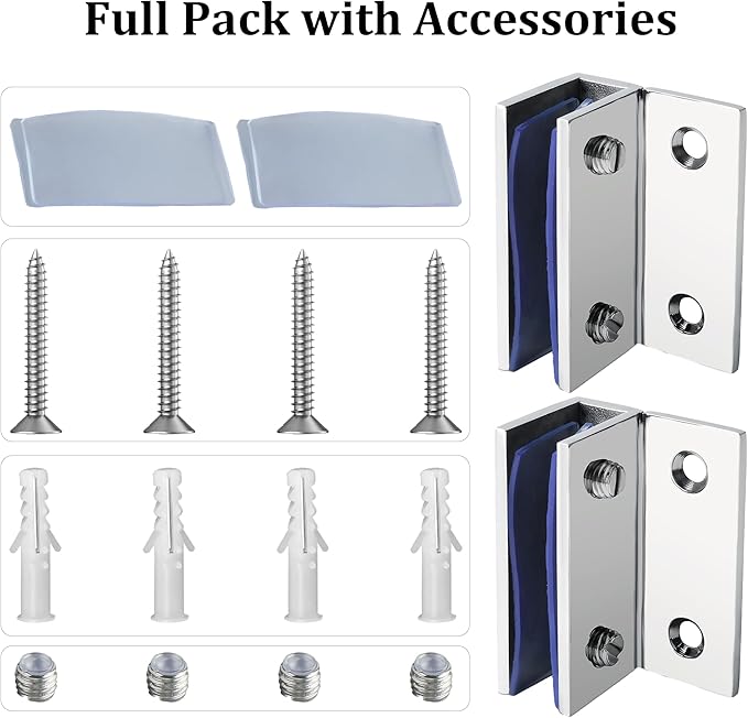 Alise Glass Shelf Brackets 2Pcs, Adjustable Shower Glass Clamps, Heavy Duty Clamp Holder, SUS304 Stainless Steel Brackets for 8-12mm Shelves, Polished Chrome