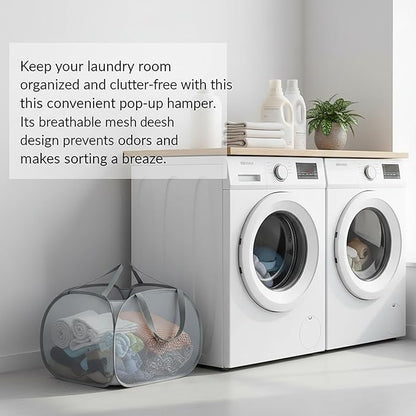 Kimmama Collapsible Mesh Laundry Basket, Foldable Pop Up Laundry Hamper with Side Pocket, Removable Clothes Storage Bin with Handle for Laundry Room, College Drom, Bathroom, Kid Room, Travel, 95L