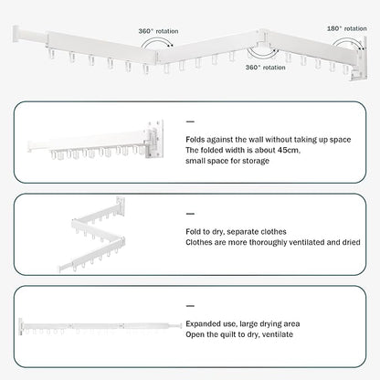 Clothes Drying Rack,Laundry Drying Rack,Clothes Rack Wall Mount,Wall Mounted Clothes Hanger Rack,Laundry Rack Folding,Retractable Clothing Rack,Collapsible Clothes Hanging Rack(Loop,White)
