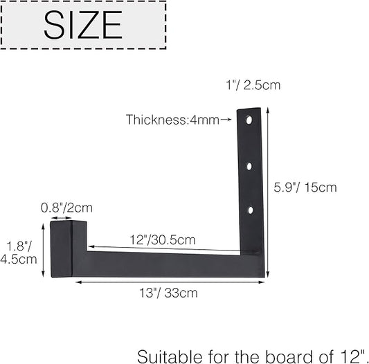 OVOV 2 Pack Heavy Duty Shelf Brackets Wall Mounted Industrial Farmhouse Floating Shelf Brackets with Lip