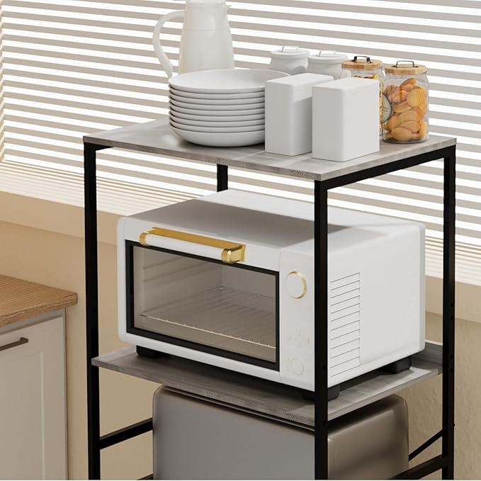 Mini Fridge Shelf Mini Fridge and Microwave Stand Over Mini Fridge Storage Rack Height Adjustable Microwave and Fridge Stand Suitable for Dorm, Kitchens, Offices, Modern Gray