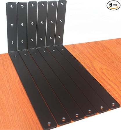 6 Pack - L 16" x H 8" x W1.5, 5mm Thick Black L Shelf Bracket, Iron Shelf Brackets, Metal Shelf Brackets, Floating Shelf, Shelf Supports with Screws
