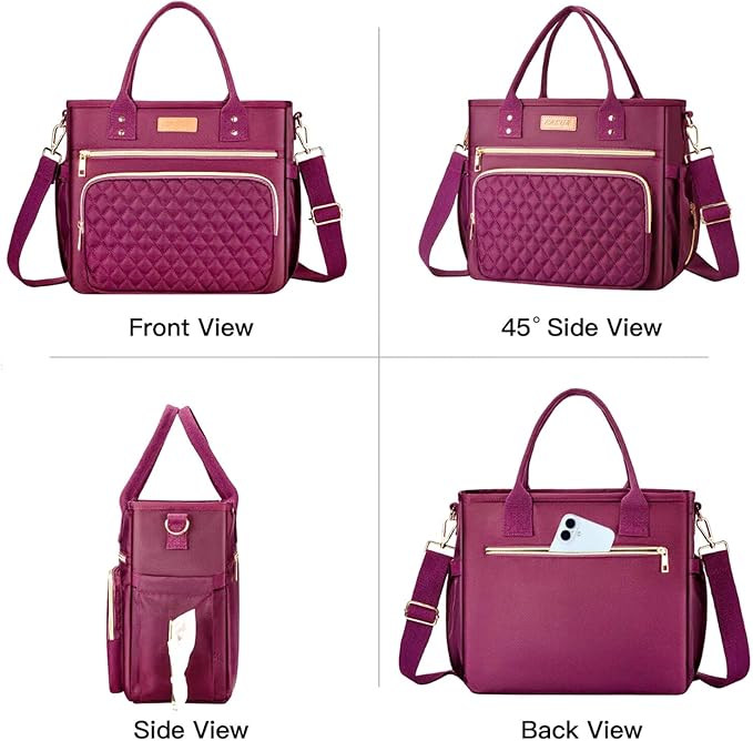 EASYA Large Lunch Bags for Work Insulated/Insulated Adult Lunch Box for Women/Durable Nylon Thermal Lunch Bag for Women/Leakproof Cooler Lunch Tote Bag with Storage Pocket (Burgundy Red)