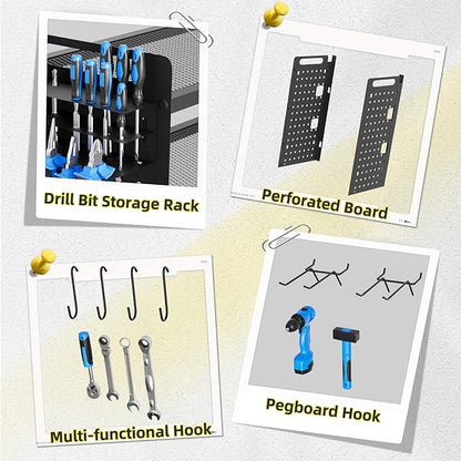 Power Tool Organizer Wall Mount with Charging Station, Drill Holder, Heavy Duty Storage Utility Racks, Supports 600 lbs,Battery Shelf for Garage and Workbench (32 Inch 8 Drills Holder)