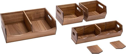 Seville Classics Acacia Wood Premium Organizer Storage Bins for Kitchen Silverware, Pantry, Closet, Office Desk, Pens, Utensils, Makeup, K Cup, Acacia, Stackable Bin Set (4 Piece)