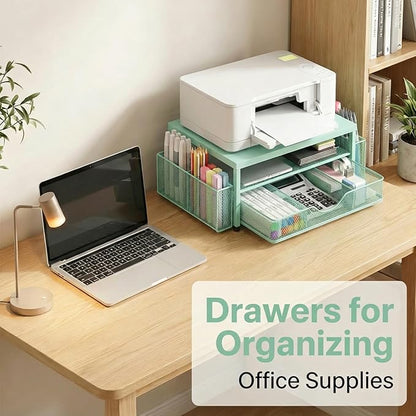 2 Tier Monitor Stand, Computer Monitor Riser, Office Desk Accessories, Desk Organizer Desk Shelf Printer Stand, Green