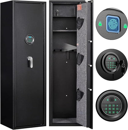 Marcree Biometric Rifle Gun Safe, Quick Access 5-Gun Cabinet with Lock Box, Fingerprint Long Gun Safe for Home Office, Gun Safes for Rifles and Shotguns, Large Shotgun Safes with 3 Pistol Bags
