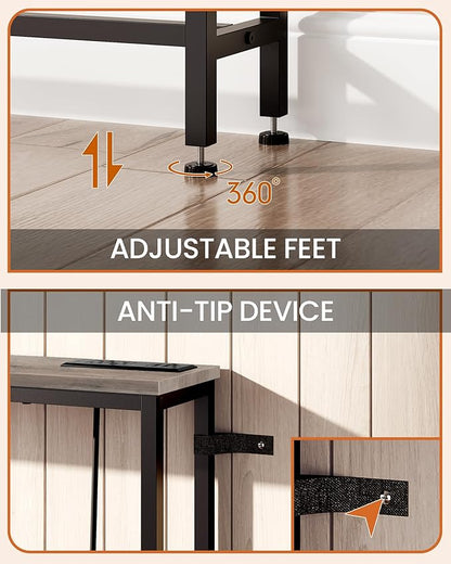 70.9" Narrow Console Table with Power Outlet 7.1" Skinny Sofa Table, Long Behind Couch with Charging Station for Hallway, Living Room Greige and Black TXG18UBG