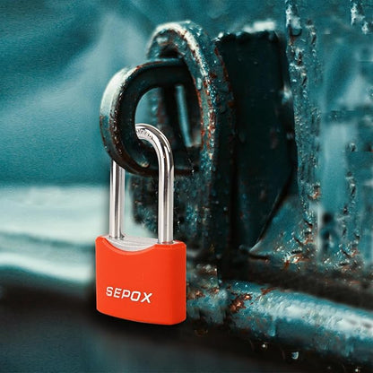 SEPOX® 1-9/16" All-Weather Outdoor Padlocks Keyed Alike, 1-5/8" Long Shackle, Solid Steel Lock, Heavy-Duty&Red Cover, Compact Design for Gate Fence Cabinet Toolbox School Gym Locker with 2pcs Same Key