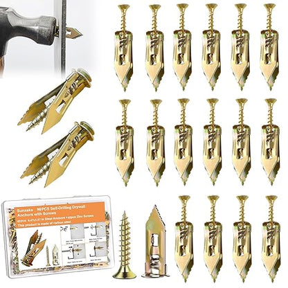 90 Pcs Self Drilling Drywall Anchors with Screws,45 Sheetrock Anchors (0.47x1.57 inch) & 45 Zinc Expansion Screws,2025 Upgraded Zinc Plated Steel,No Drill Needed,Perfect for Wall Hanging