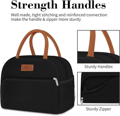 Coobiiya Lunch Box Lunch Bag for Women Men,Reusable Cute Lunch Pail bag,Leakproof,Insulated LunchBox Tote Compact 10L, Cooler Lunch Container for Work Travel Office (Black)