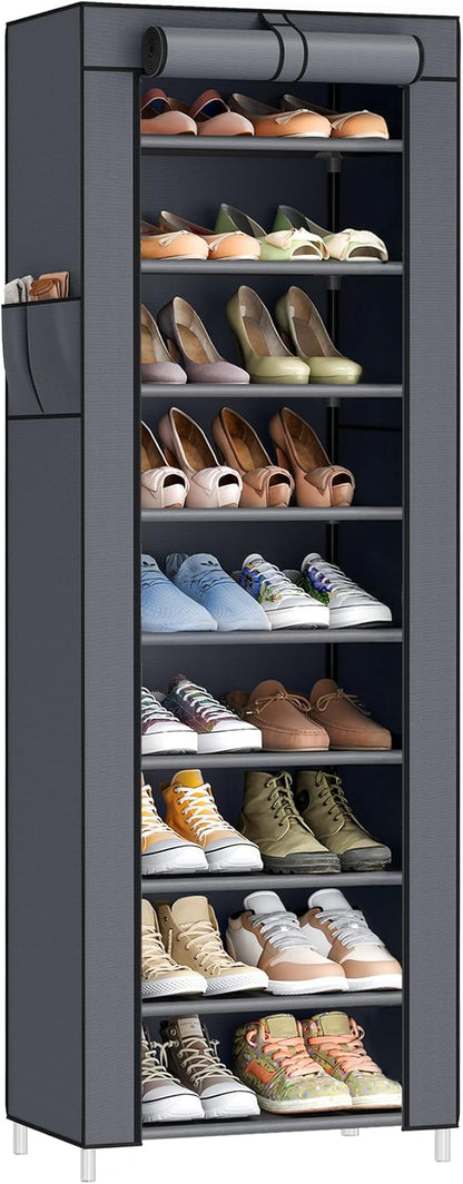 SONGMICS 10-Tier Shoe Rack, Shoe Storage Cabinet with Dustproof Cover, Free-Standing Storage Organizer for Closet, Entryway, Hold 20 Pairs of Shoes, for Sneakers, High Heels, Gray URXJ034GN02
