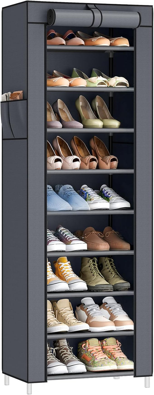 SONGMICS 10-Tier Shoe Rack, Shoe Storage Cabinet with Dustproof Cover, Free-Standing Storage Organizer for Closet, Entryway, Hold 20 Pairs of Shoes, for Sneakers, High Heels, Gray URXJ034GN02