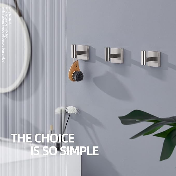 KOKOSIRI Robe Hook Bathroom Towel Coat Hooks for Bath Kitchen Wall 3 Pack Brushed Nickel Stainless Steel B1013BR-P3