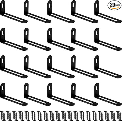 20Pcs 2.6"x1.3"x0.6"Adjustable Right Angle Brackets, Slotted L Bracket Metal 90 Degree Corner Fastener L-Shape Corner Brace Support Black Shelf Bracket