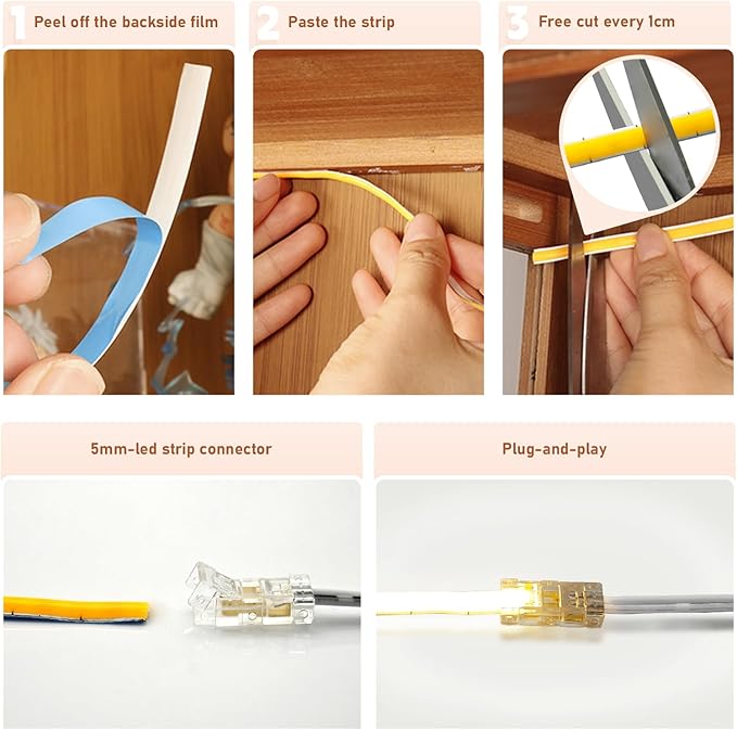 Under Cabinet COB Led Light Strip kit,16.4ft/5m Cuttable 3000K,Diffused Power with 6 Output Ports,Touch Switch&Dimmer Strip for Gun Safe Case,Book Shelf,Floating Shelf,Wall Panel,Home Decor