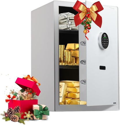 XPEDITION 3.0 Cu.Ft Large Home Safe,with Fireproof Waterproof Bag, Heavy Duty Digital Security Safe, Built-In Drawer and Removable Shelf for Storing Valuables (White, Fingerprint)