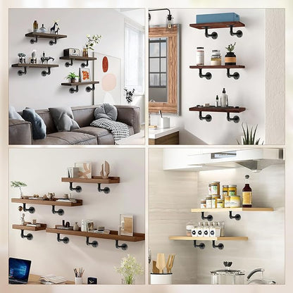 Storystore Industrial Pipe Shelf Brackets, 6 Pack Iron L-Shaped Shelving Brackets for 7-14 inches Board, Heavy Duty Metal Shelving Bracket - Black DIY Pipe Shelves (6.5 x 3.5 Inch)
