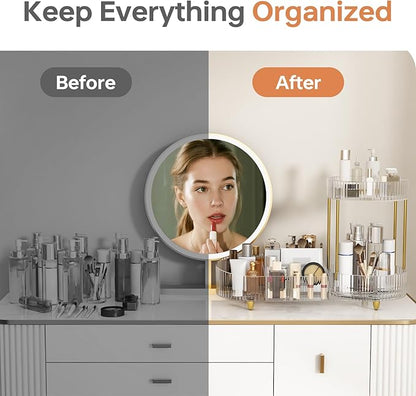Beborxue Makeup Organizer Countertop for Vanity, 360 Rotating Cosmetic Skincare Perfume Organizers, Large Capacity Cosmetic Display Case for Dresser, Bathroom Countertop (Clear)