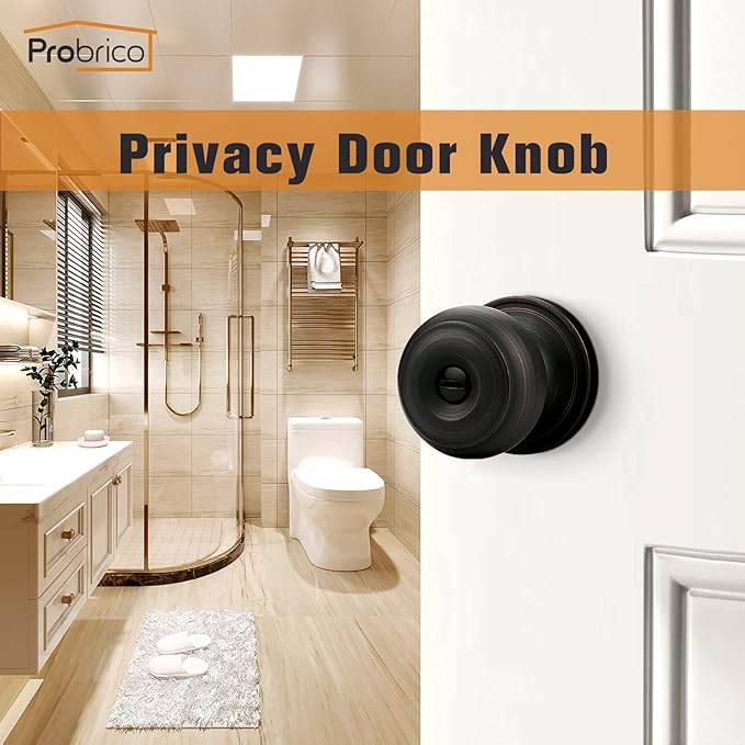 Probrico Oil Rubbed Brozne Door Knobs, Privacy Door Locks with Round Ball, Interior Door Knobs for Bedroom Bathroom, 8 Pack