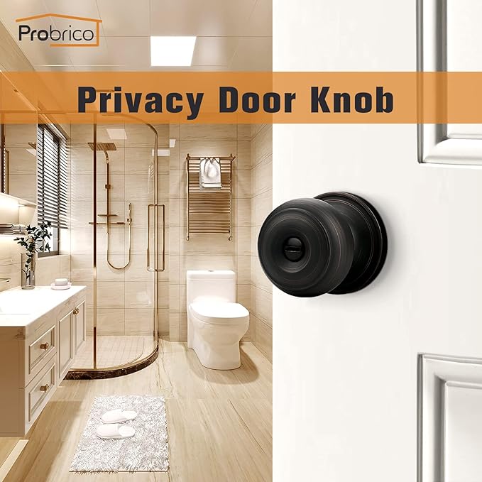 Probrico Oil Rubbed Bronze Door Knobs, Interior Door Knobs with Round Ball Knob, Bronze Privacy Door Knob for Bedroom Bathroom, 10 Pack