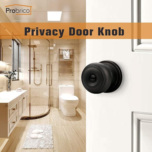 Probrico Oil Rubbed Bronze Door Knobs, Interior Door Knobs with Round Ball Knob, Bronze Privacy Door Knob for Bedroom Bathroom, 10 Pack
