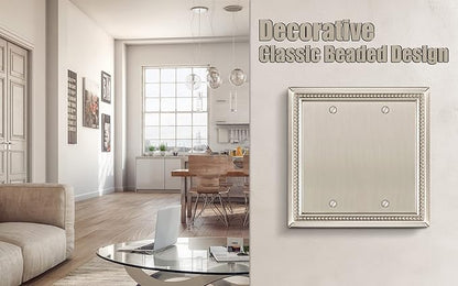Henne Bery Sunken Pearls Heavy Duty Decorative Wall Plate Switch Plate Outlet Cover (Double Blank, Satin Nickel)