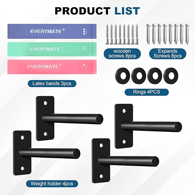 EVERYMATE Weight Plate Rack, Wall Mount Weight Plate Holder for Bumper Plates, Max Weight Capacity 330 lb, Home Gym Organizer