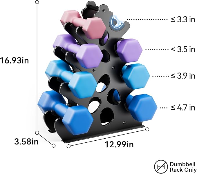 Dumbbell Rack Stand, (Dumbbells Not Included) with Protective Edge Rubber Covers for Home Gym, Compact A-Frame Design Weight Rack with Handle