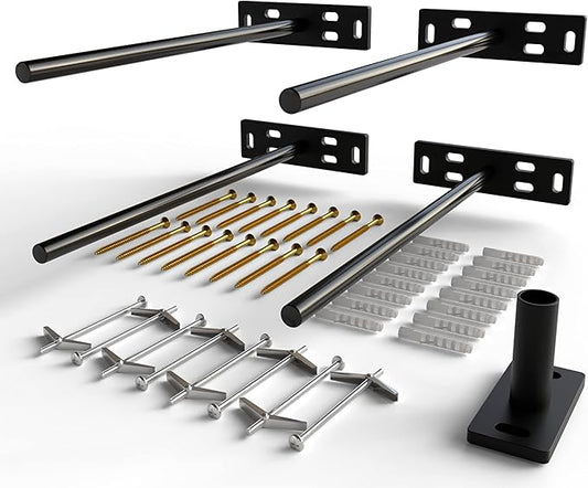 Set of 4 Floating Shelf Brackets Heavy Duty (1/4 inch Thick Baseplate) Painted Black Mild Steel/ Bracket for Hidden Wall Shelves Support Hardware Mount Kitchen/Nursery Decor (12 inch Rods)
