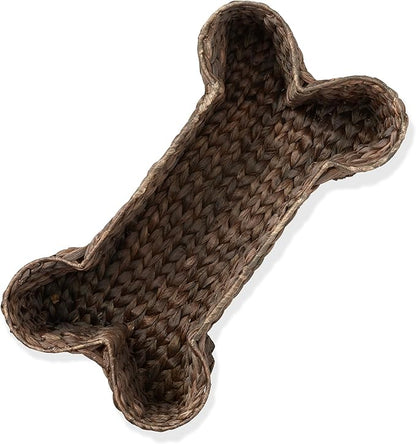 Casafield Dog Bone Shaped Storage Basket - Espresso, Large Woven Water Hyacinth Pet Toy Organizer Bin