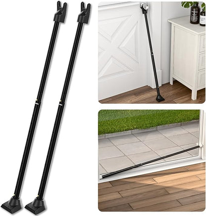 SECURITYMAN 2-in-1 Door Security Bar & Sliding Patio Door Security Bar (2 Pack) via Interchangeable Caps - Heavy Duty Iron Construction Door Stoppers Lock for Home, Apartment, Travel Hotel - Black