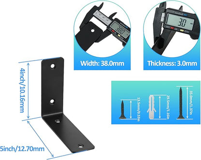 L Floating Shelf Brackets,4 Pack Heavy Duty L Brackets for Shelves, L 5" X H 4" Black Metal Countertop Support Brackets,Wall Mounting for Wood