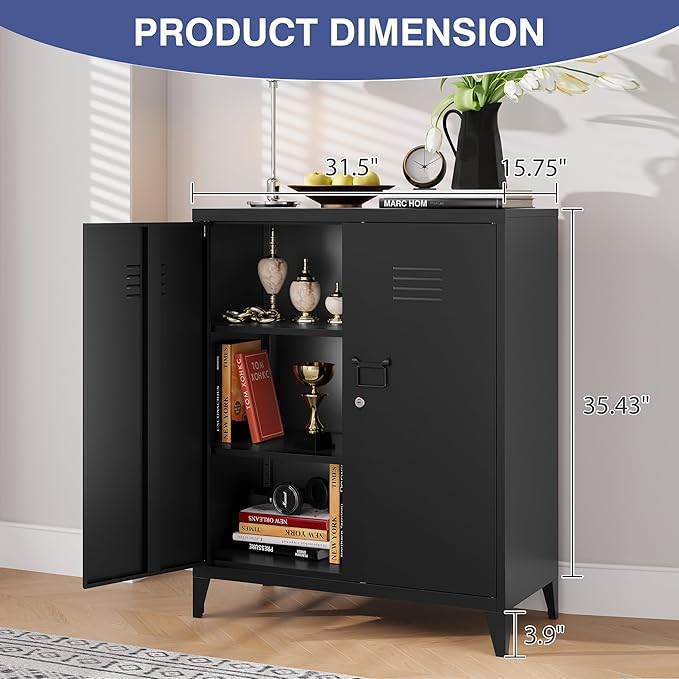 Metal Storage Cabinet,Home Office Cabinet with Doors and Adjustable Shelves,Locking Cabinet with Adjustable Leg Levelers for Garage Storage Tool Cabinets(Black)