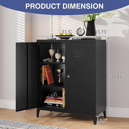 Metal Storage Cabinet,Home Office Cabinet with Doors and Adjustable Shelves,Locking Cabinet with Adjustable Leg Levelers for Garage Storage Tool Cabinets(Black)